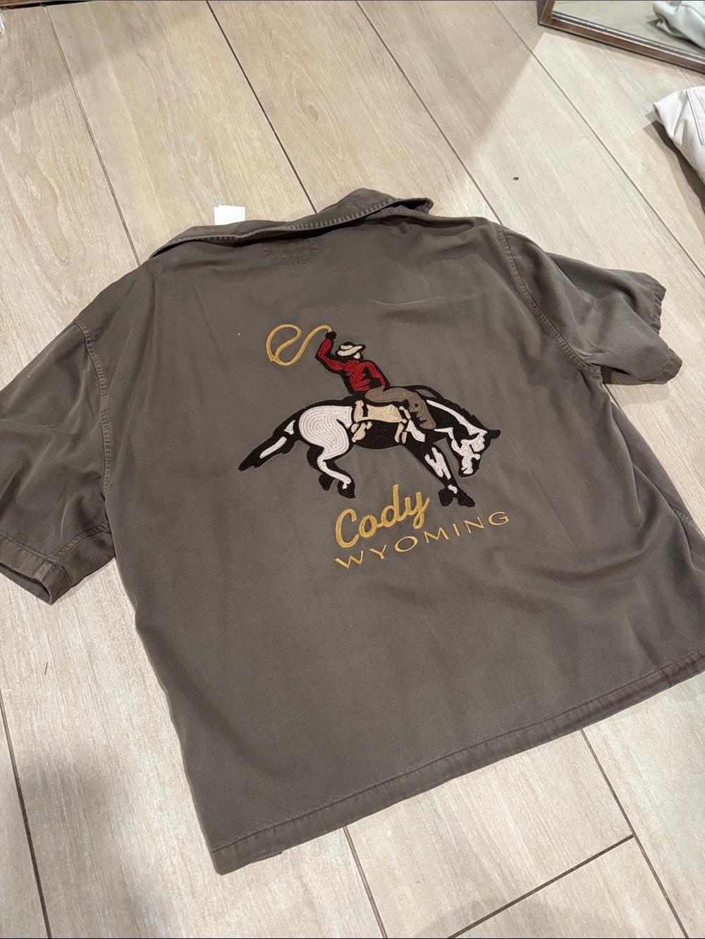 Abercrombie & Fitch Olive Short-Sleeve Cody Wyoming Embroidered Shirt
